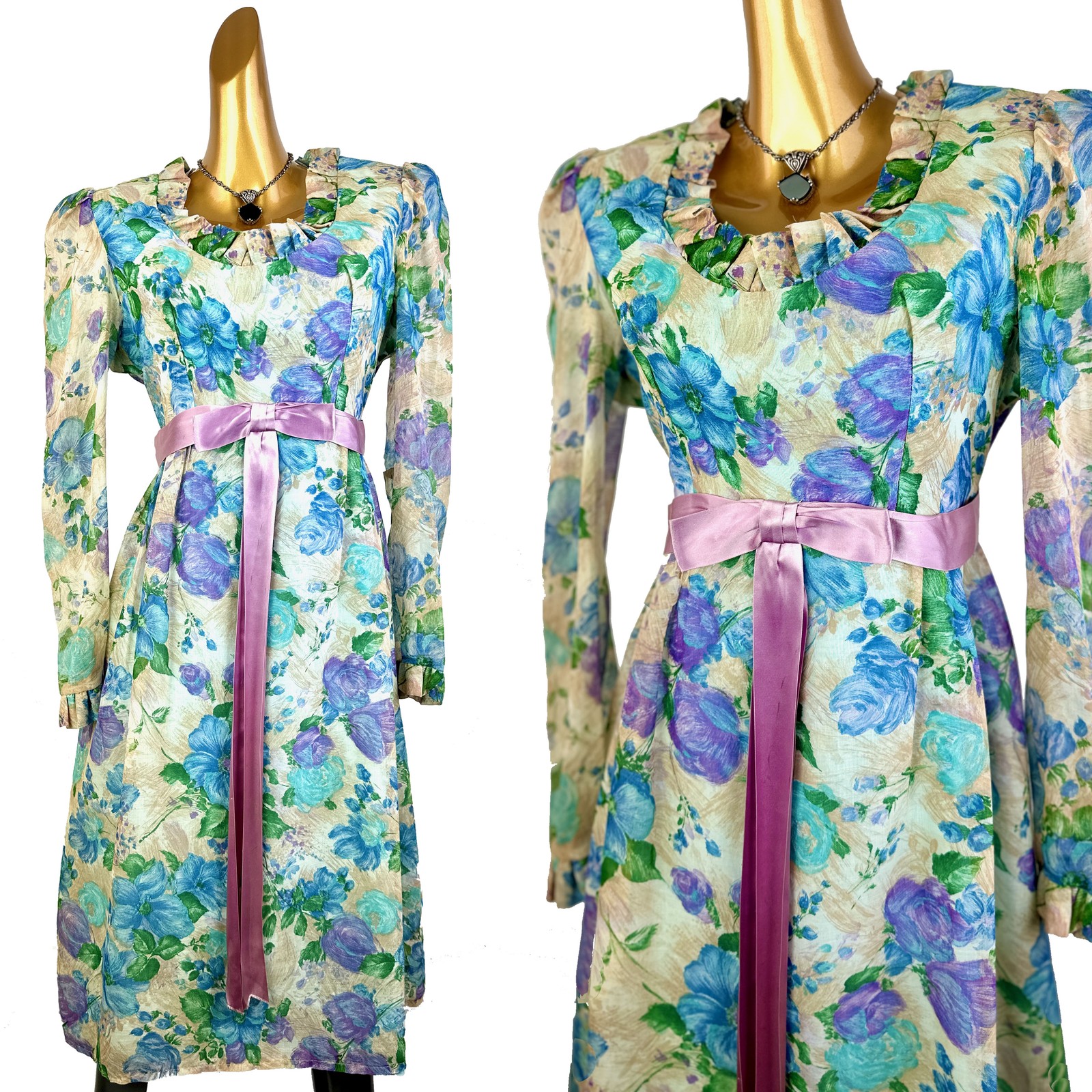 Vintage 60s 70s boho dress floral print prairie dress