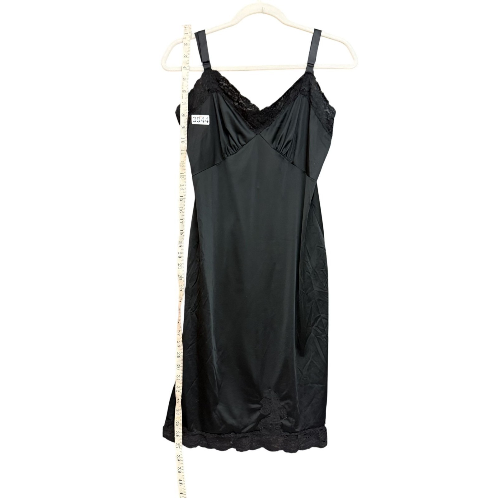 Vintage Rogers Women&rsquo;s Slip Dress Nightgown Black Satin Lace Trim 50s Lingerie
