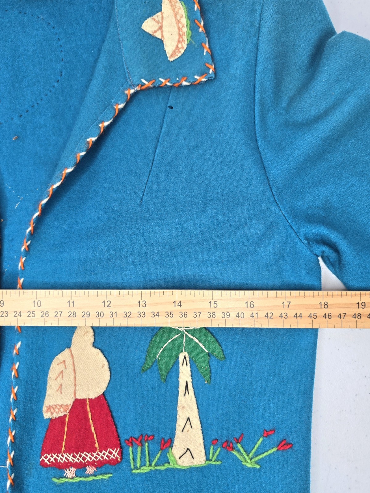 Vintage Mid-Century Lopez Mexican Wool Embroidered Souvenir Jacket – Teal As-Is