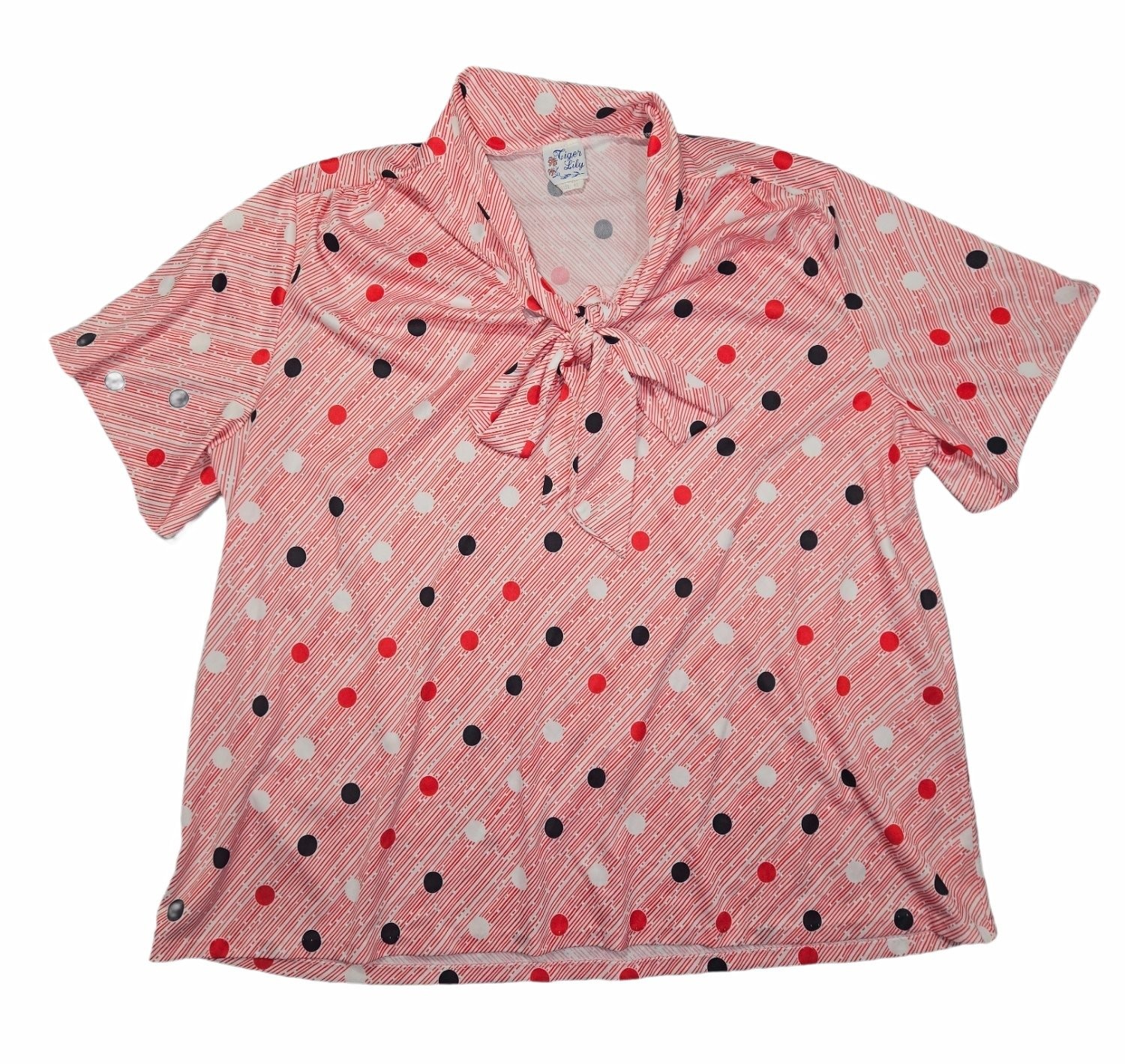 Vintage Tiger Lily Secretary Blouse Shirt Pussy Bow Neck Polka Dot Red White 70s