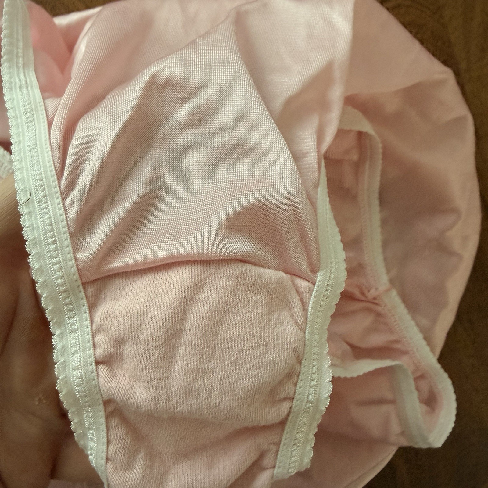 Vintage Fruit of the Loom Panties M/L 6/7 Pink Nylon Lace Mushroom Gusset Brief