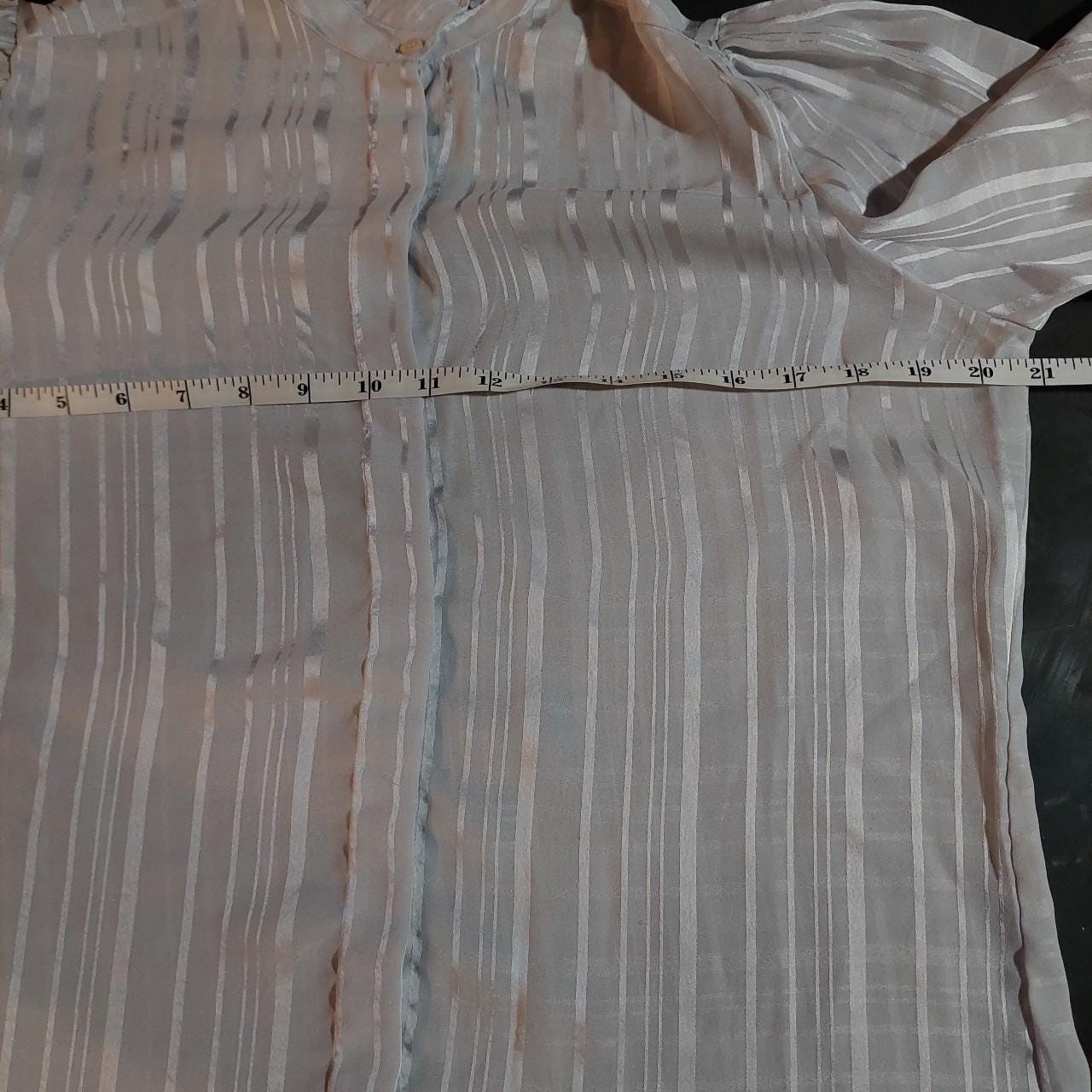 Vintage silver striped button up with ruffle collar.