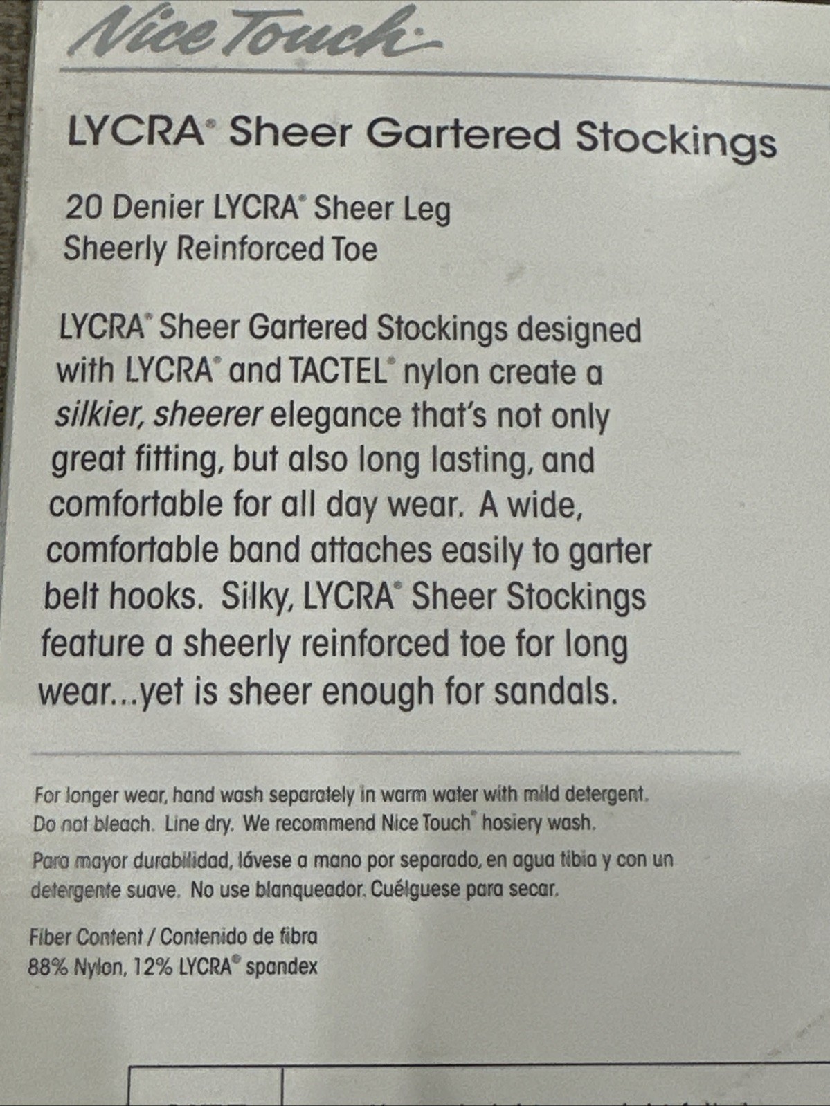 Vintage Sears Nice Touch Lycra Sheer Stockings Gartered Nylon Sandstone Size B