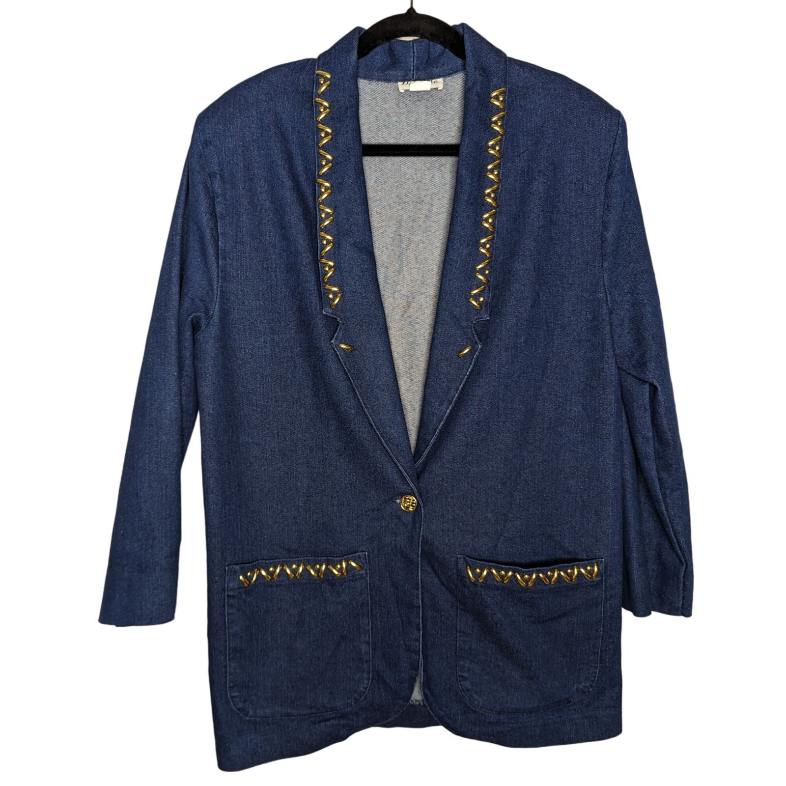 Vintage Danielle Embellished Gold Studded Denim Blazer Small