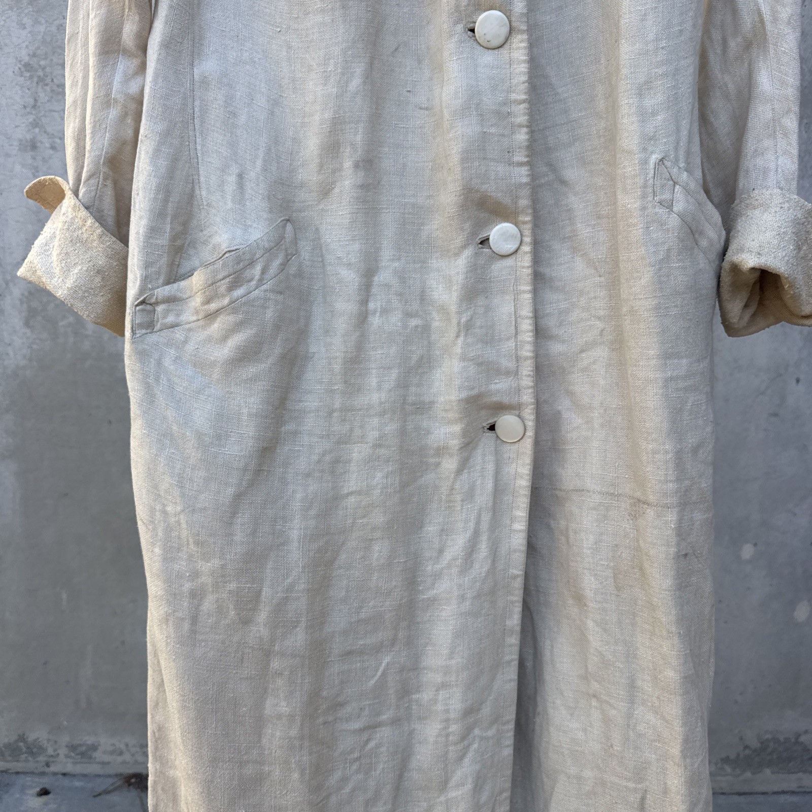 Antique Edwardian Linen Duster Coat Driving Sportswear Full Length Vintage