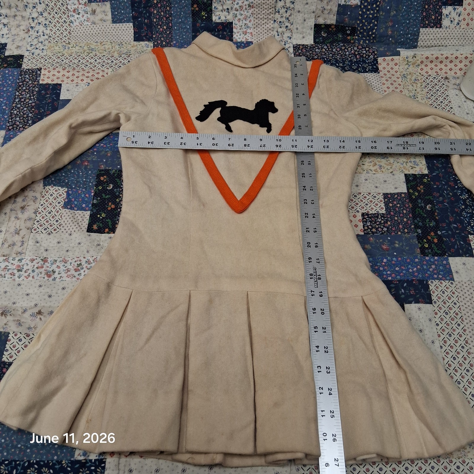 True Vintage 60s Mod Cheerleader Uniform Dress Pony Horse Appliqué Talon Zip
