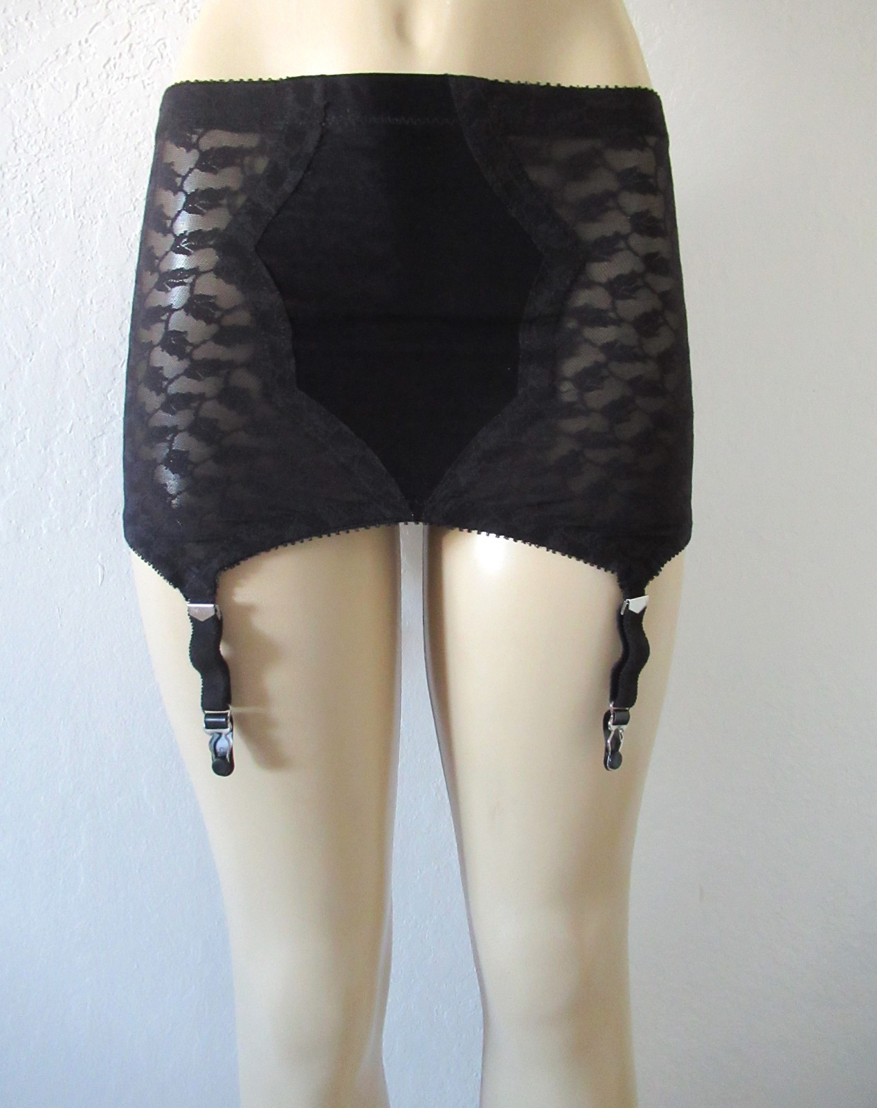 Vintage 60s CROWNETTE Open Bottom 4 Garter Girdle size M lace satin panel NWOT