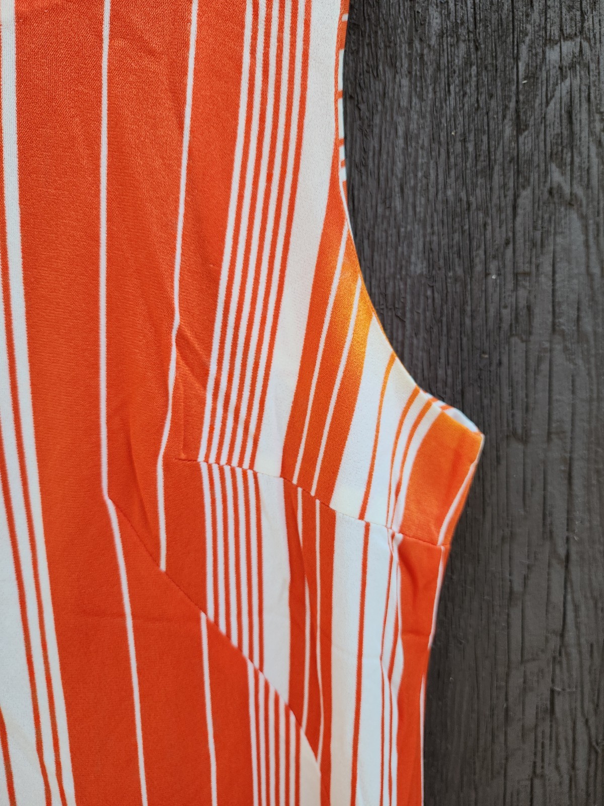70s Handmade Orange White Stripe Silky Double Knit Polyester Dress Womens XL-1X