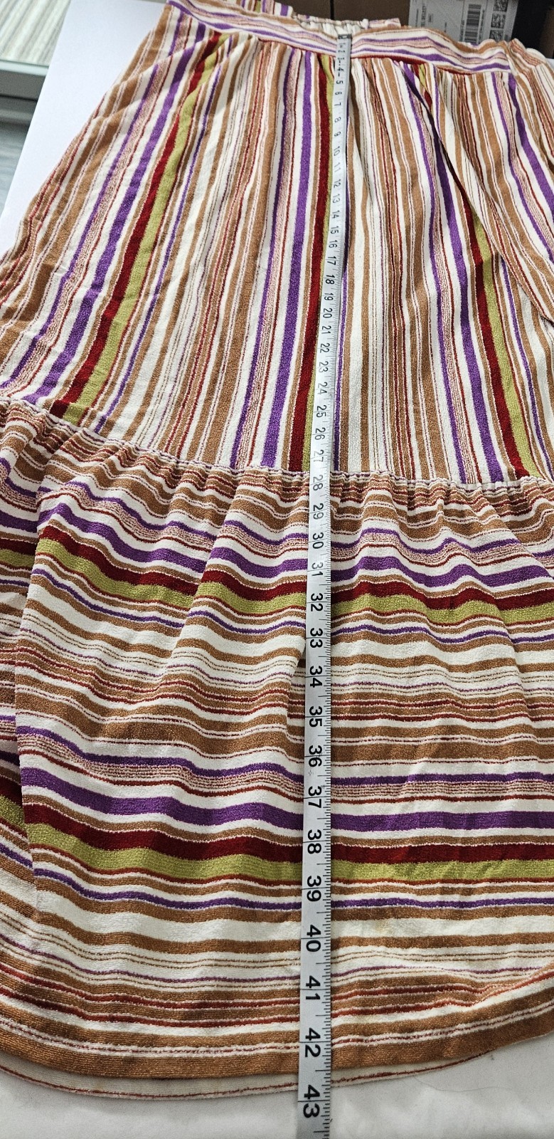 60s 70s Vertical Stripped Long Sundress Ruffled Skirt Cover up Boho Hippy Sz M