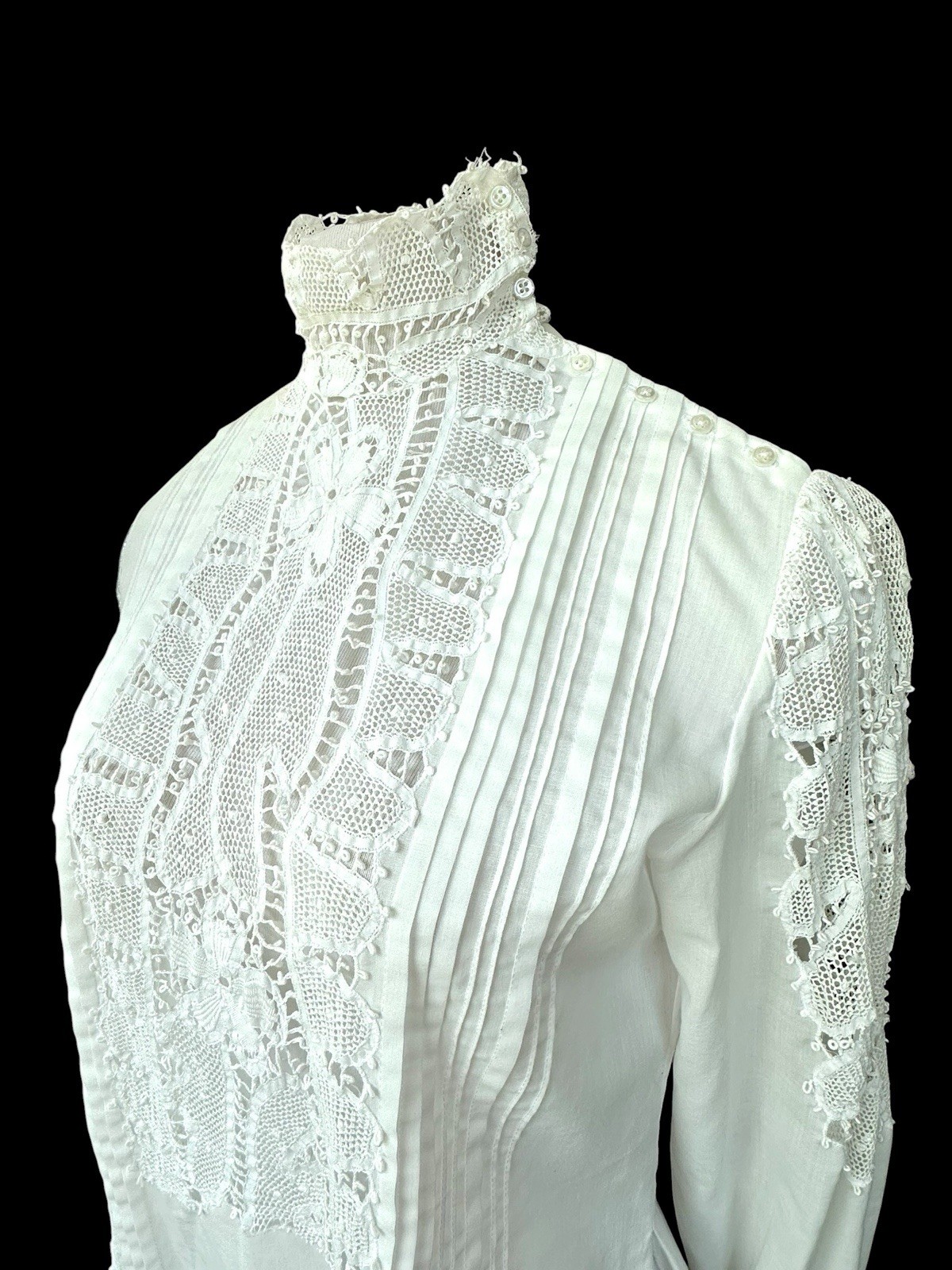 Vtg 1970s Victorian Style Handmade White Lace Blouse Renaissance Lace Sz S (est)
