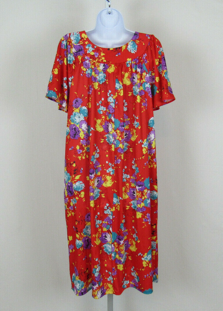 VTG 1990s 2000s ANTHONY RICHARDS RED FLORAL DRESS SIZE 1X POLY ROPE BELT