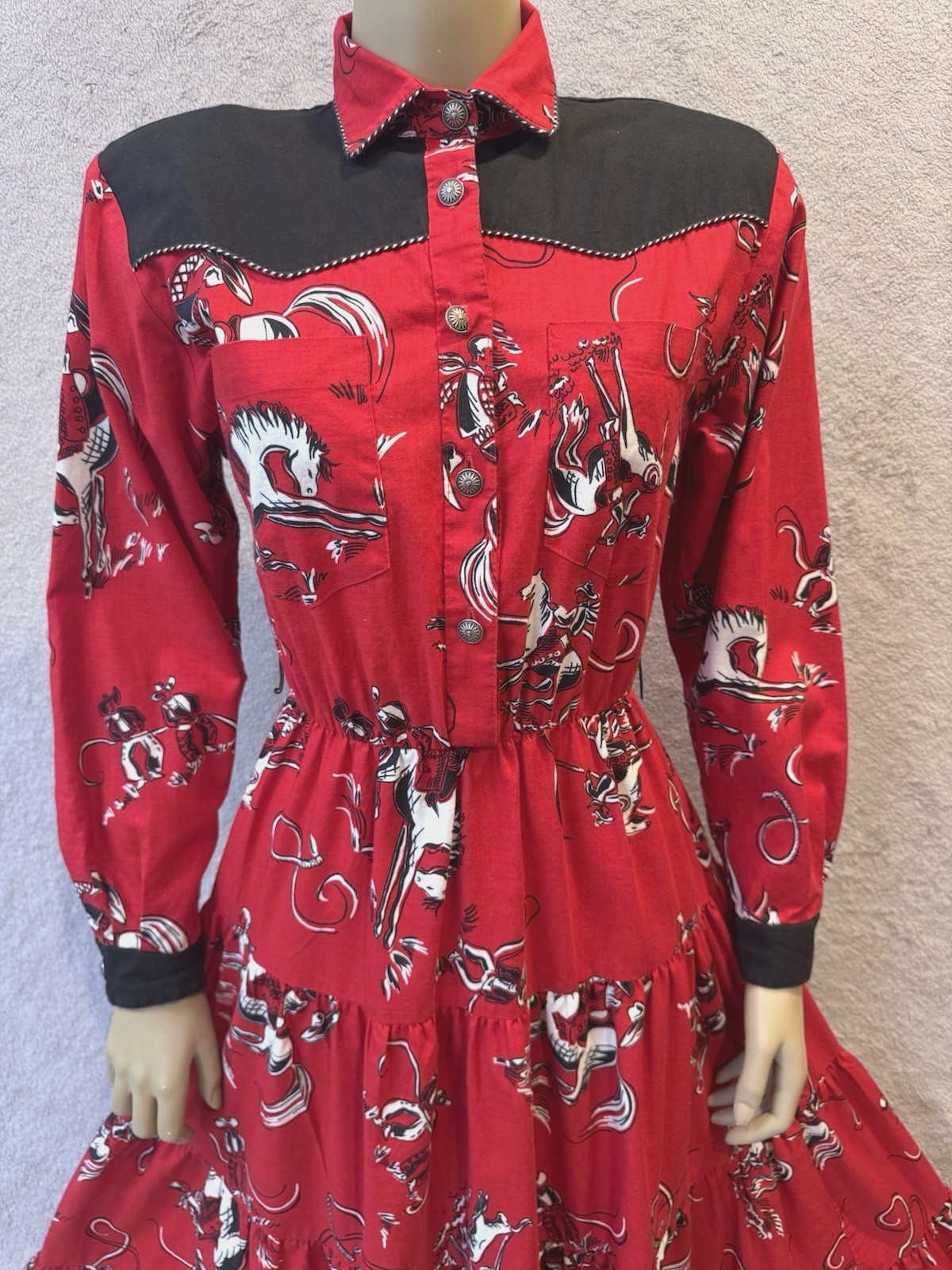VTG Circle T Marilyn Lenox DRESS Rodeo Equestrian Cowgirl Western Cotton S/M 80s