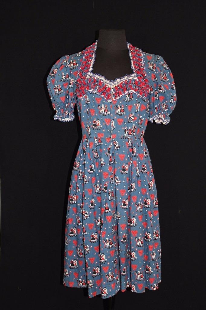 VERY RARE 1940&rsquo;S WWII ERA GERMAN ETHNIC COTTON PRINT DRESS SIZE 6