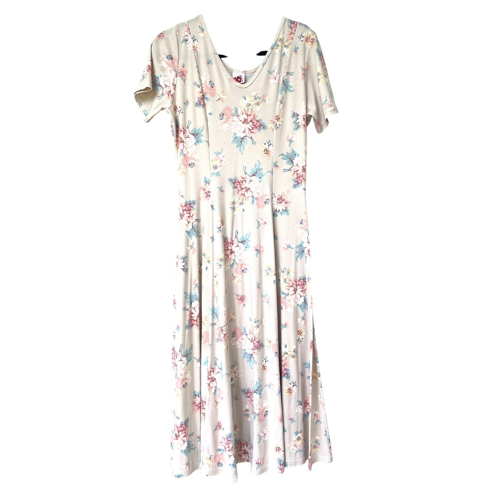 No Boundaries Floral Midi Dress Large Cream 90s Vintage Cottagecore USA Grunge