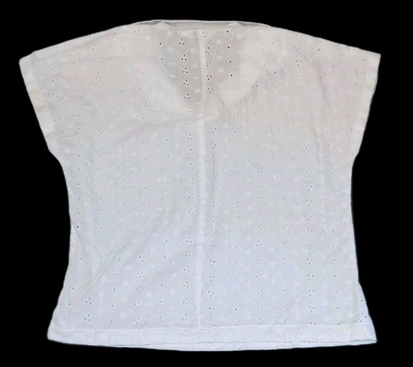 VTG Sears Cap Sleeve Eyelet Pointelle Camp Collar Blouse Small White Preppy Boho