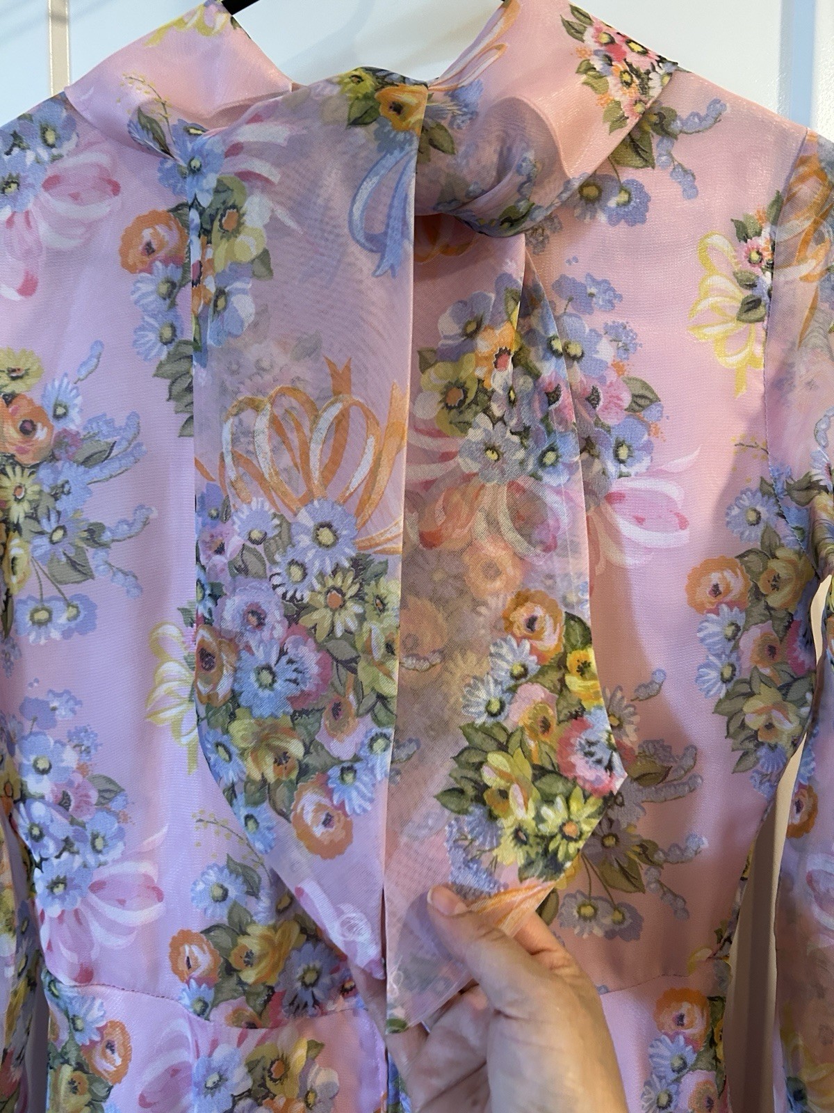 Avalon Classics Pink Floral Chiffon Maxi Dress Gown Sz 12 Cottage ILGWU Label