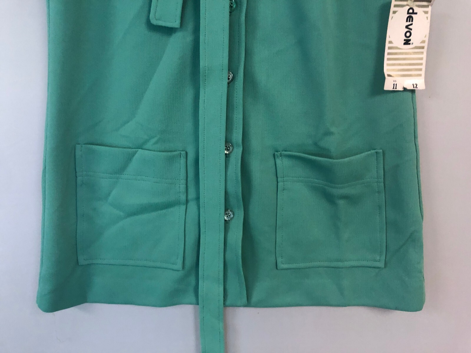Vtg 70s Devon Double Knit Belted Green Top Sz 38 Sleeveless Dacron Polyester NOS