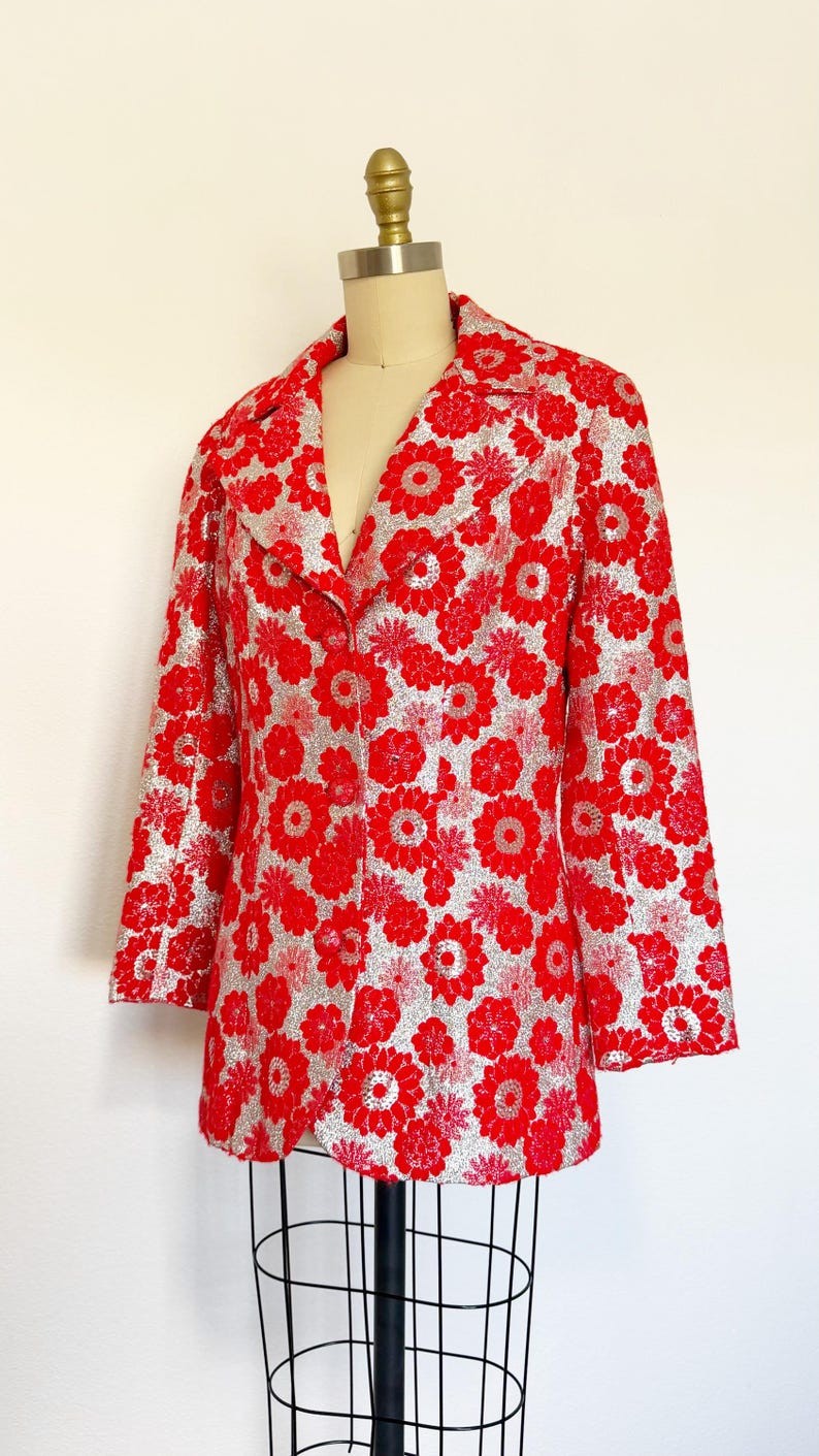 1960s Brocade Jacket / 1960s Lamè Jacket / Floral Jacket / Size Medium