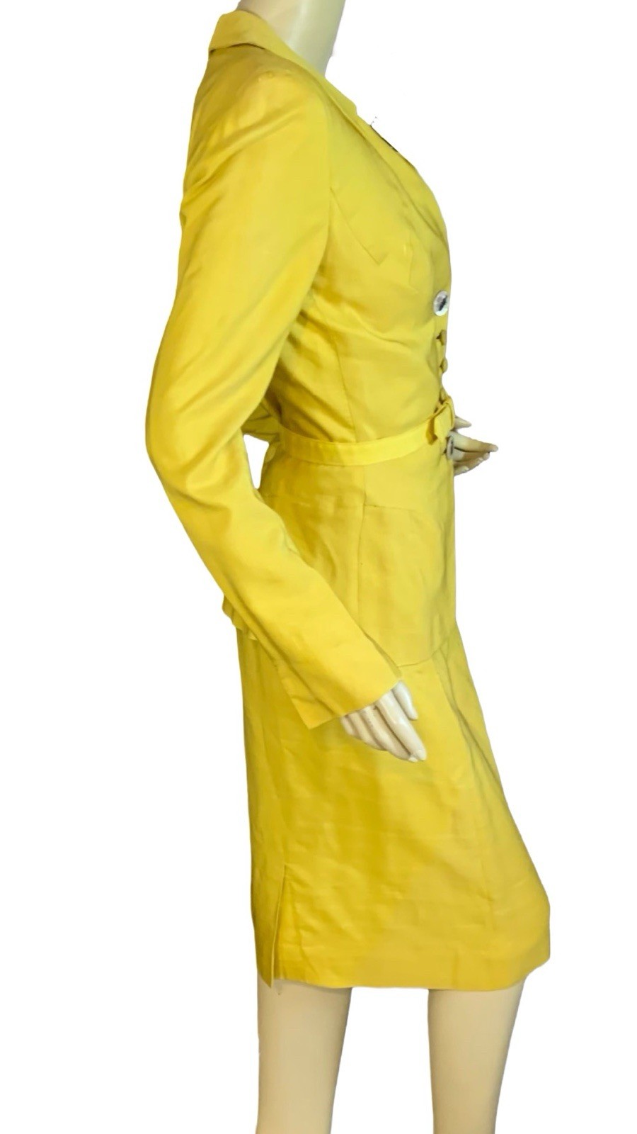 WOMEN&rsquo;S IRENE LENTZ VINTAGE 1950&rsquo;S YELLOW SILK BLEND SKIRT SUIT SIZE S