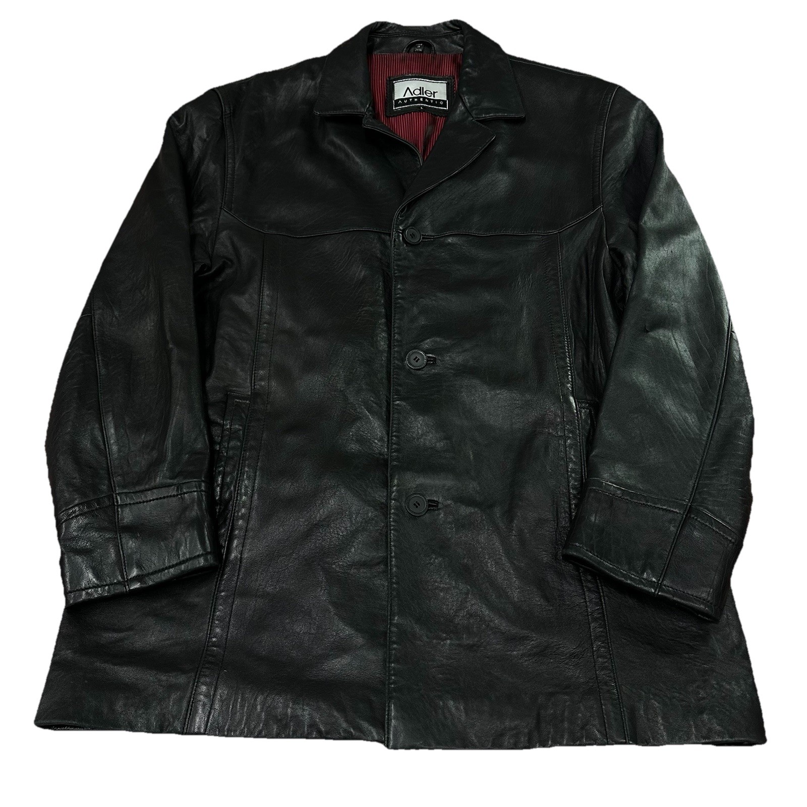 VTG ADLER WMNS SOFT LAMB SKIN LEATHER BLAZER JACKET MID LENGTH SZ L BLACK (32)