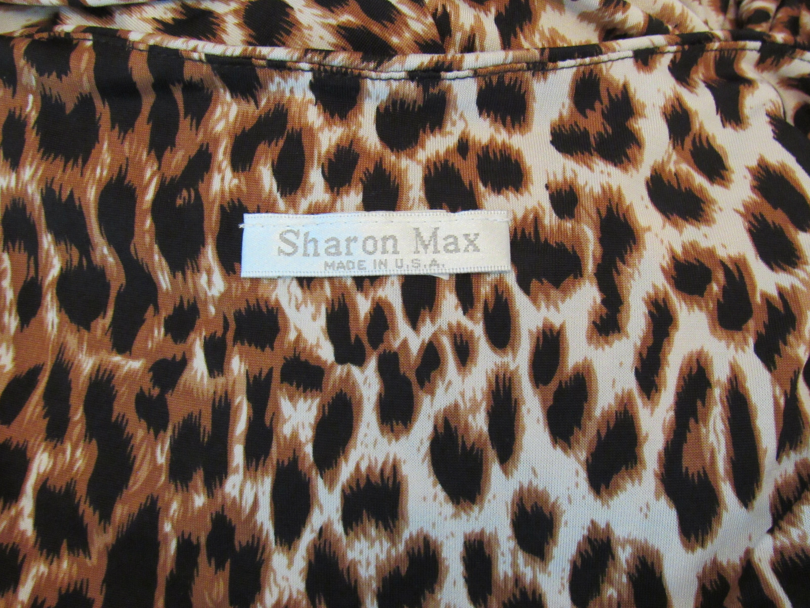 VTG 1980s 90s SHARON MAX LEOPARD PRINT POLY LYCRA STRETCH DRESS DRAPING