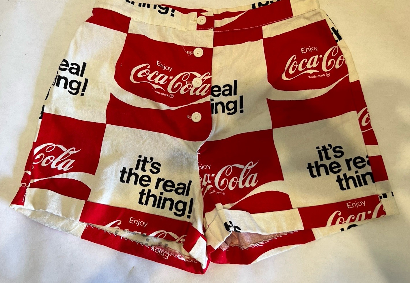 Preowned VINTAGE 1970’s COCA-COLA Clothing-Beach Shorts With Button Closure