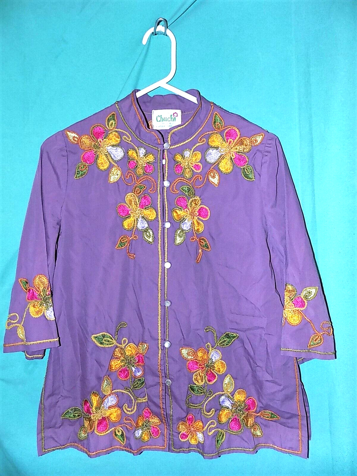 A BEAUTY! VINTAGE 70s CHUCHI BLOUSE, EMBROIDERED, HIPPIE BOHO, 37&Prime; BUST, 38&Prime; W