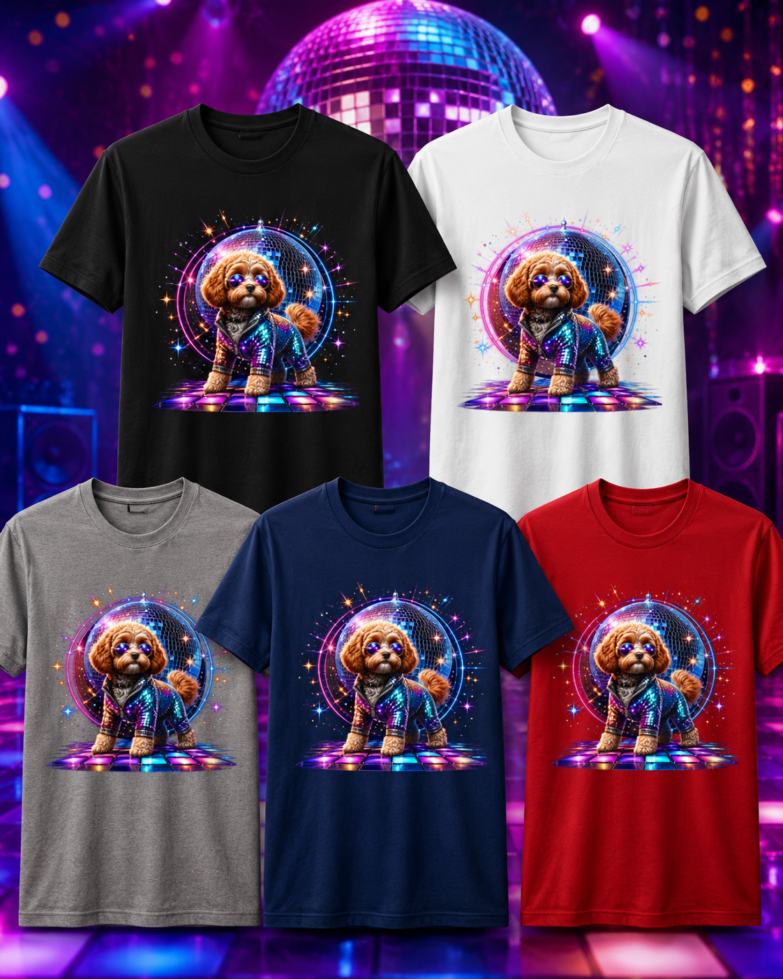 Women&rsquo;s Dancing Cavapoo Disco Ball V-Neck T-Shirt Funny 1970s