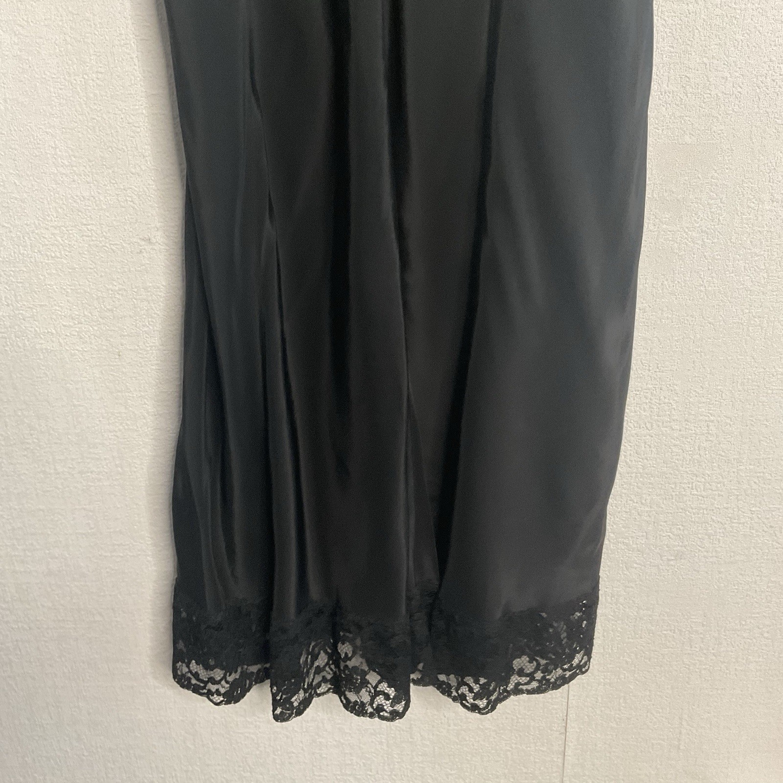 Vintage Sears Charmode Nylon Full Slip Lace Trim Lingerie Dress Black Size Small