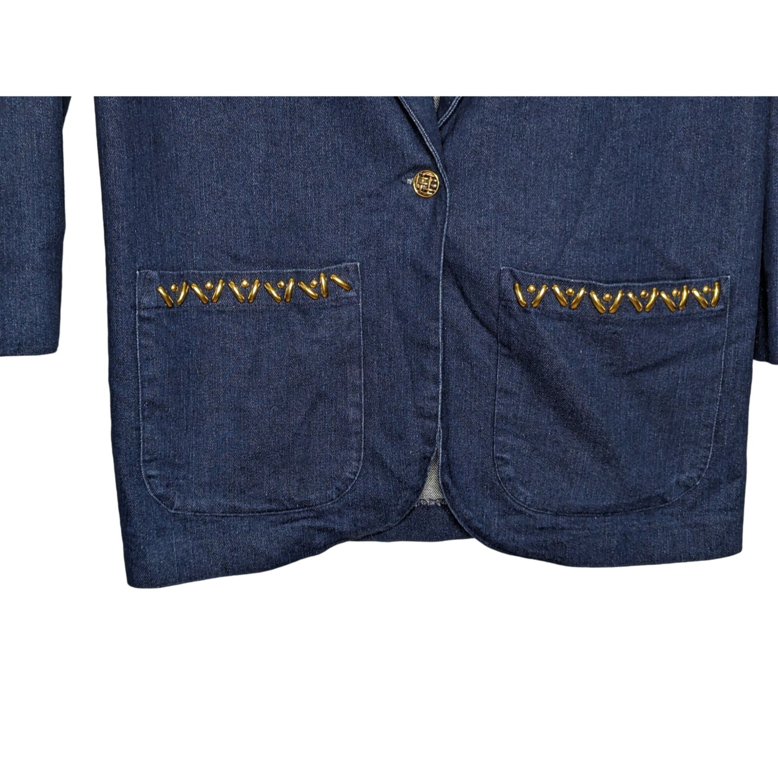 Vintage Danielle Embellished Gold Studded Denim Blazer Small