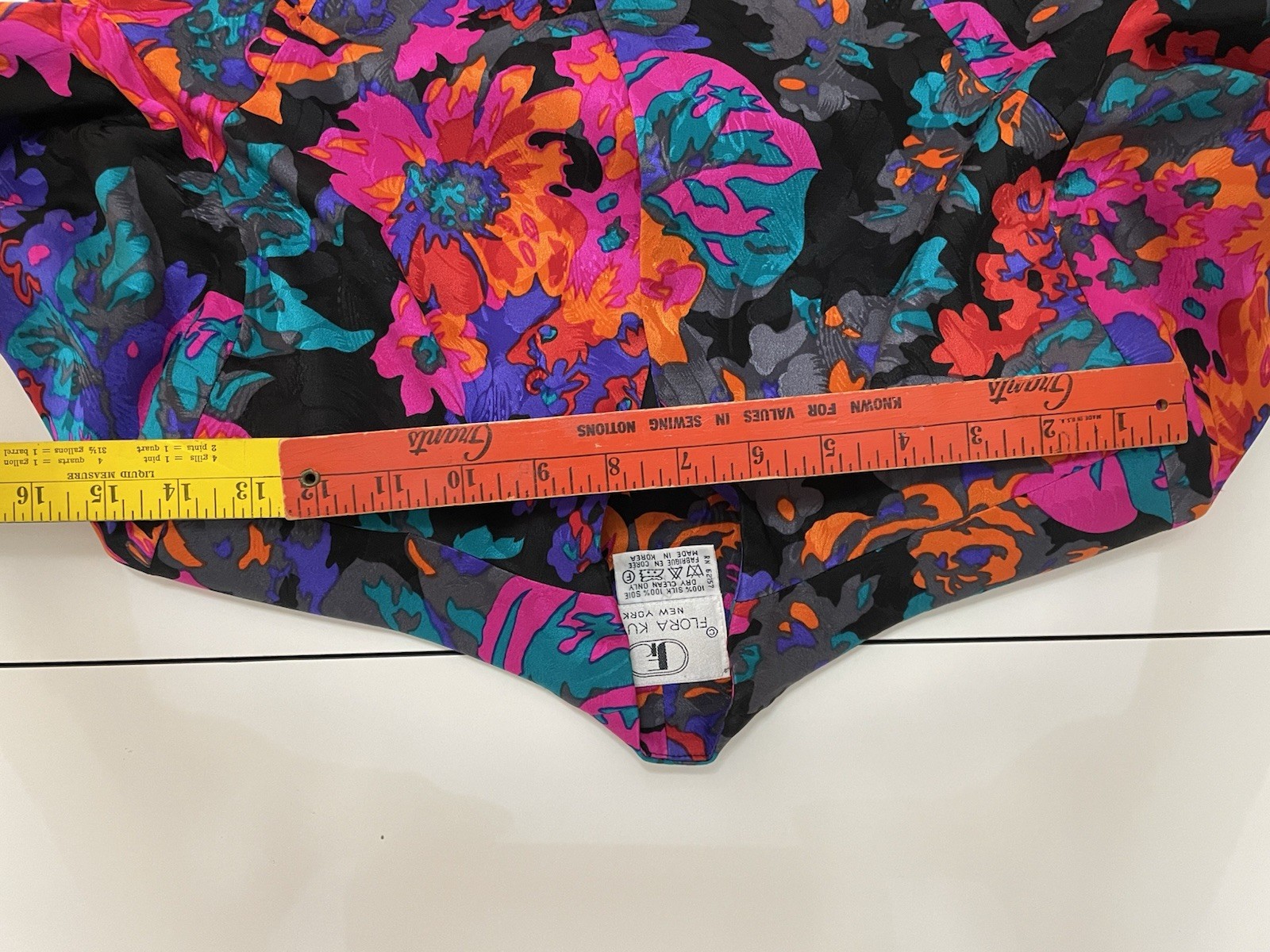 Vintage Iconic 80s Flora Kung Bold Abstract Floral Silk Asian Jacket Obi Belt XS