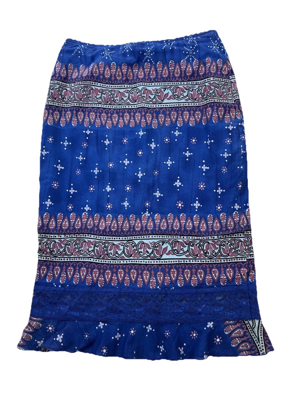 Vtg Y2K Rampage Pull-on Skirt Sz XS/S Glitter Lace Tribal Festival Boho Blue/Pnk