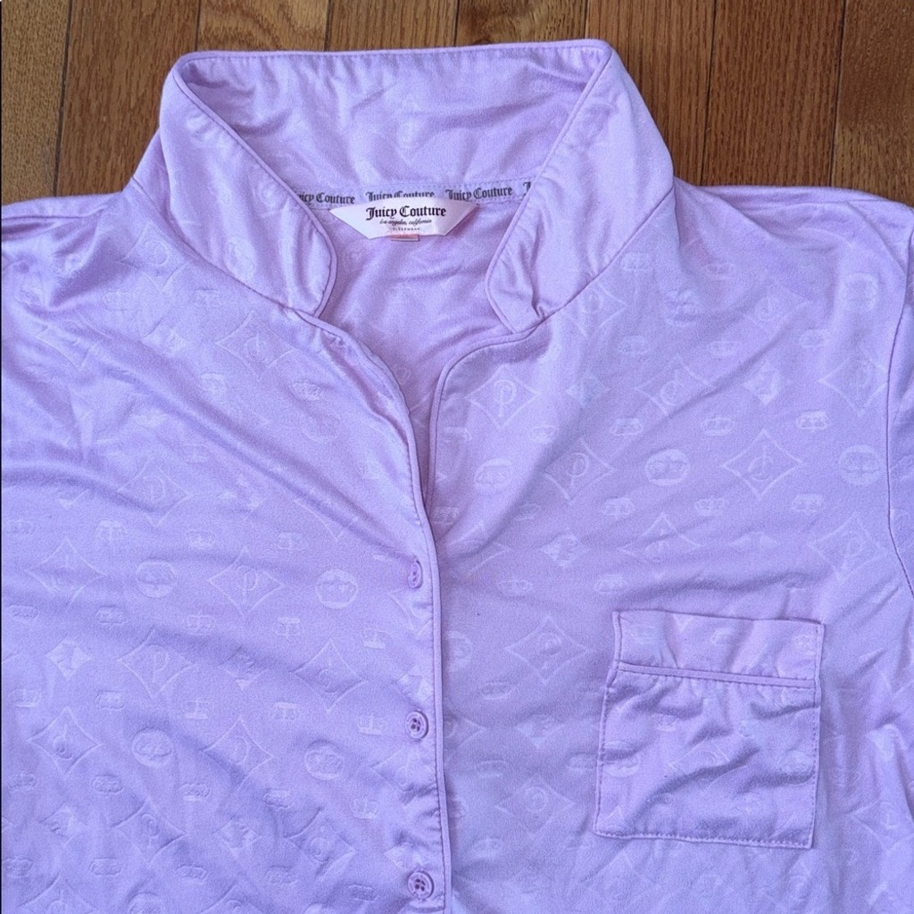 Juicy Couture Light Purple Button Down Sleepwear Shirt Size XL Vintage Velour