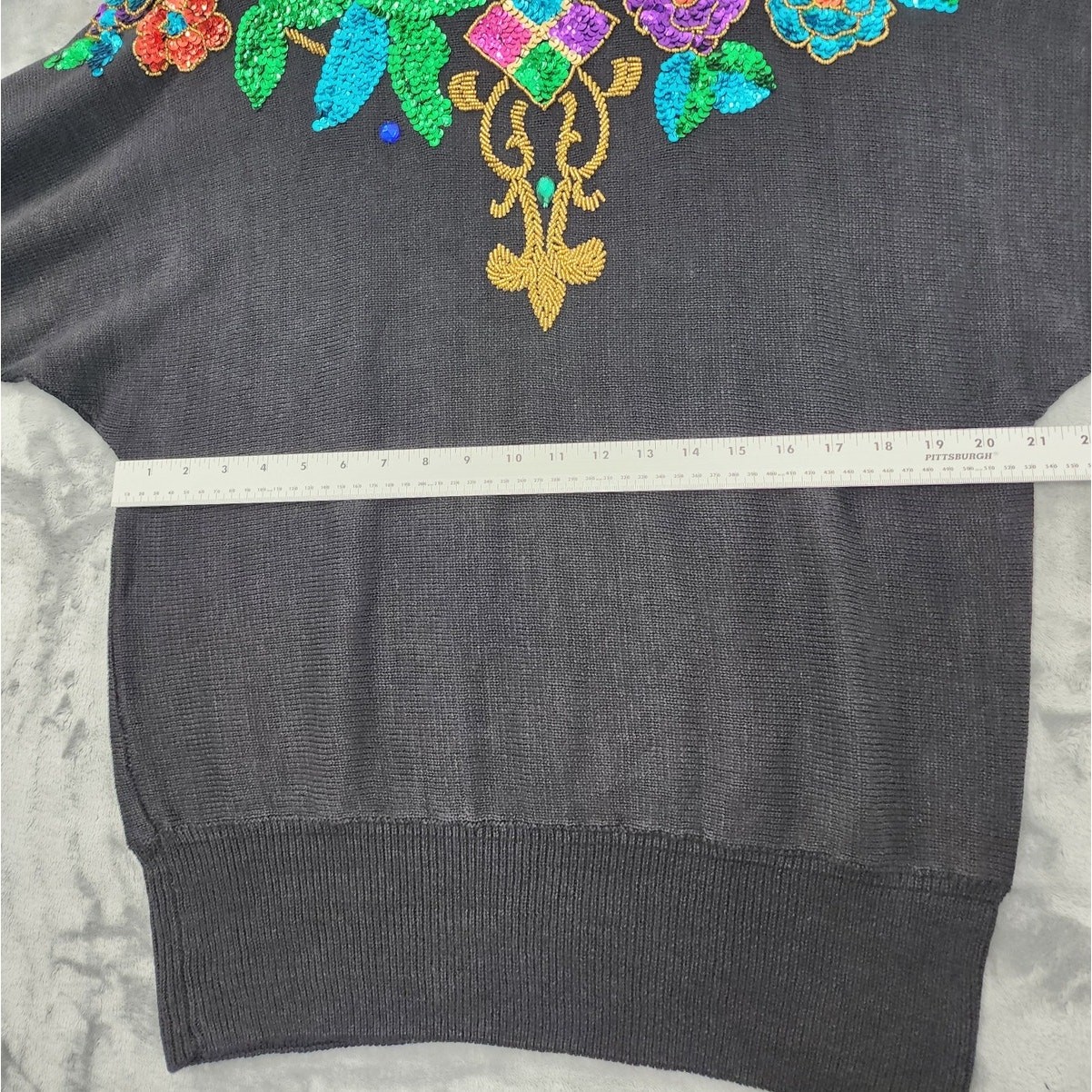 NEW Vintage Fitting Image Sweater Womens 14/16 Black Multicolor Sequin Beaded