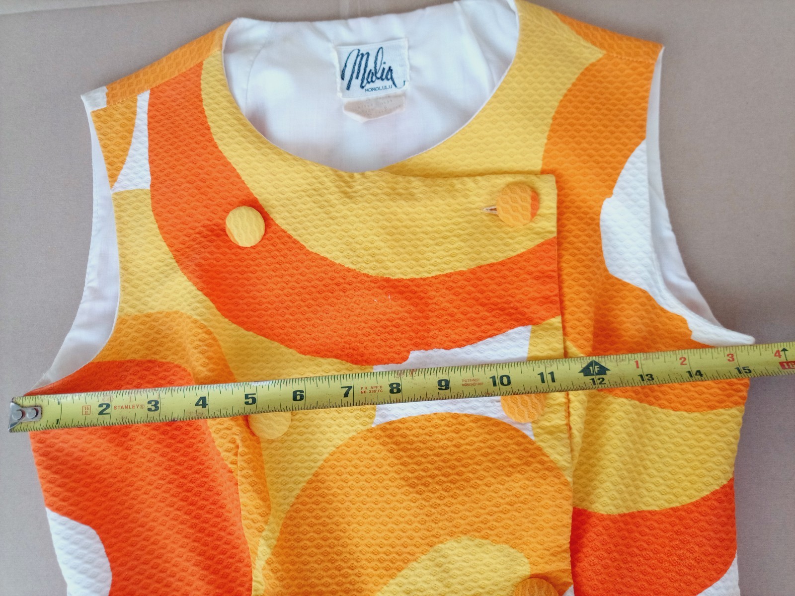 VTG Malia Hawaii 60s MCM Psychedelic Mod Gogo Mini Dress Atomic Orange SMALL