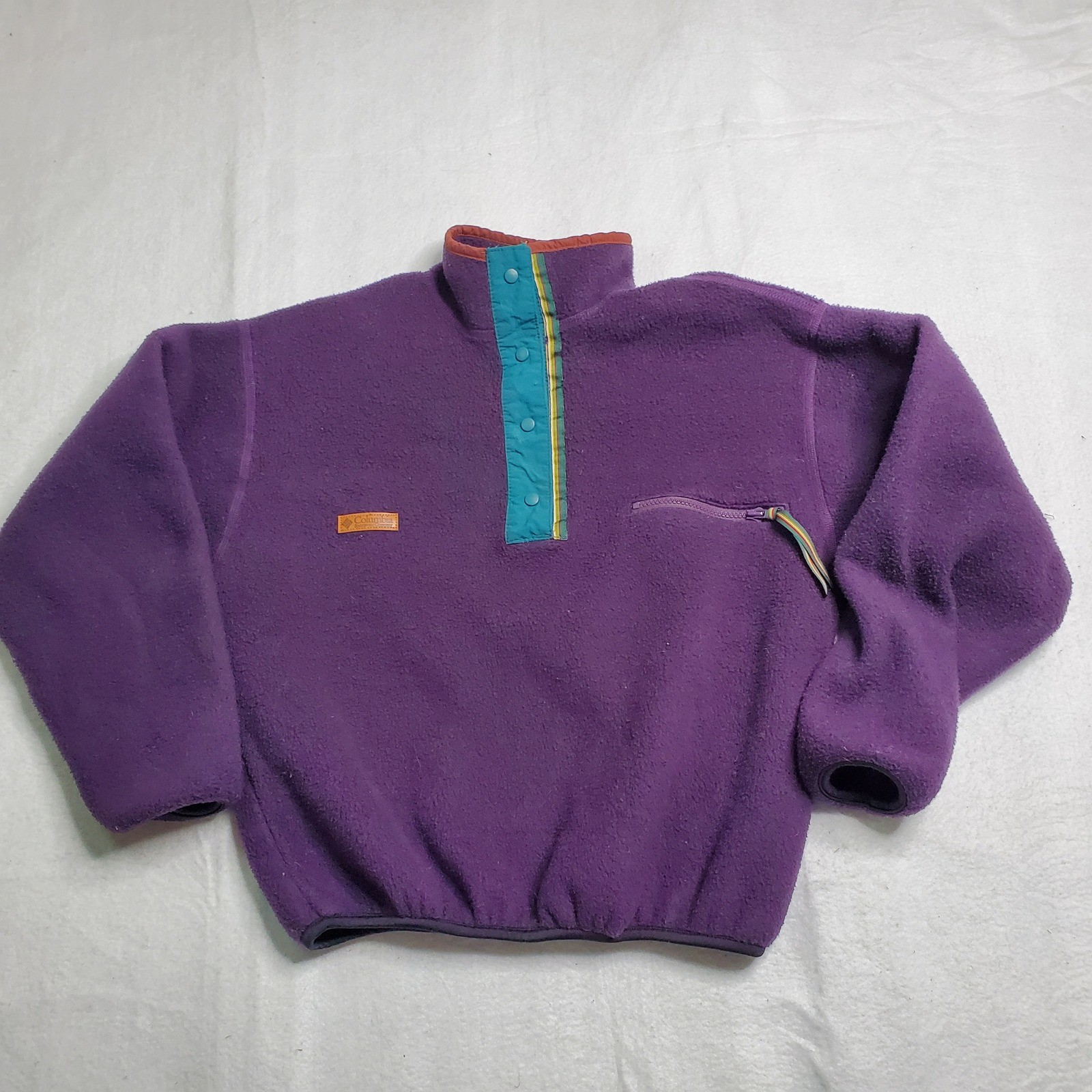 Columbia Ladies Fleece Pullover Purple Snap T Zip Pocket 90s Vintage Size Medium