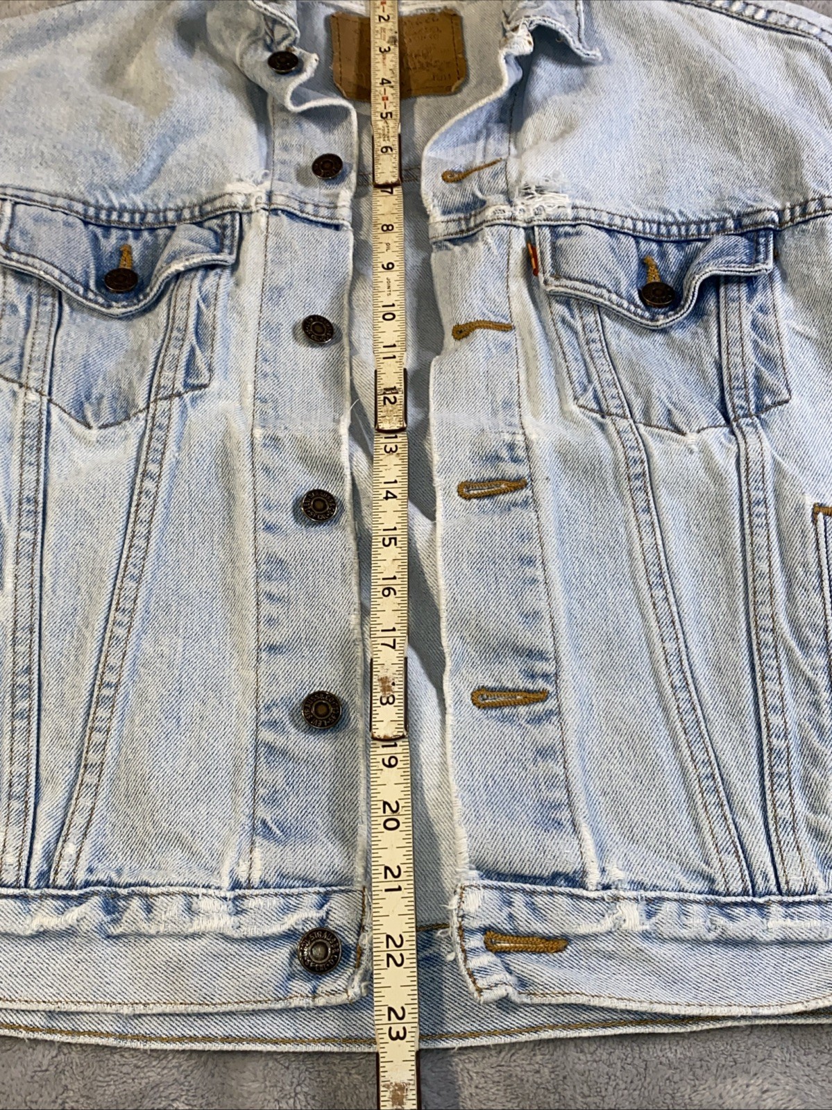 VTG Levis Orange Tab Trucker Jean Jacket 90’s Medium 12/14 Destroyed 57507 USA
