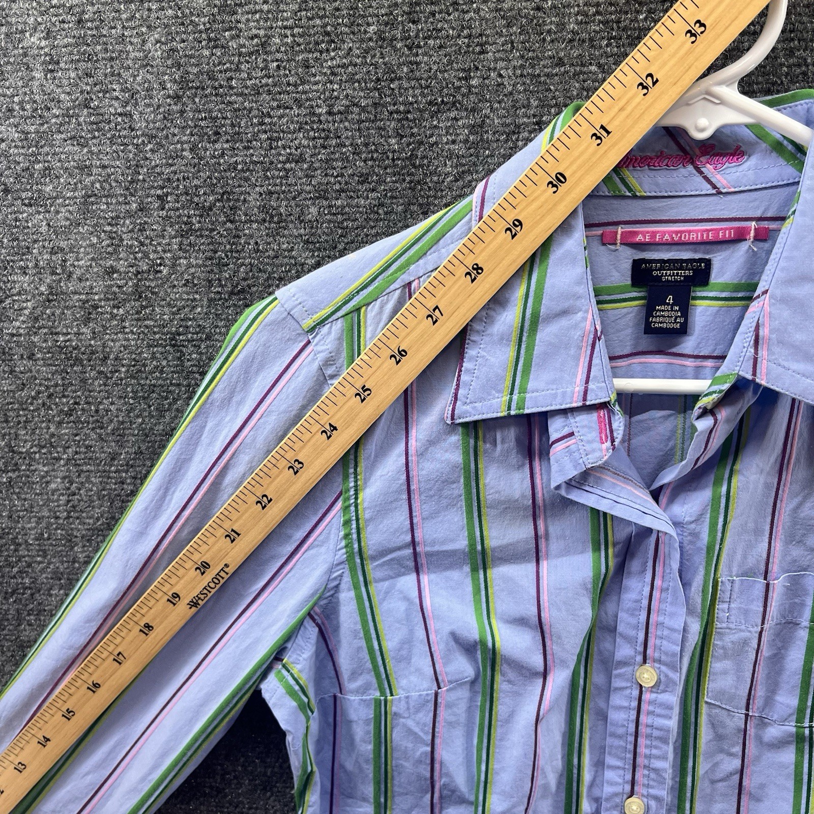 American Eagle Outfitters Button Up Shirt 4 Blue Stripe AE Favorite Fit Y2K Vtg
