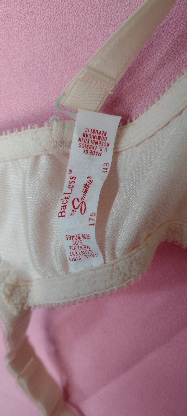 80&rsquo;s vtg BACKLESS by SMOOTHIE BLUSH UW multiway FOAM PADDED bra 34B