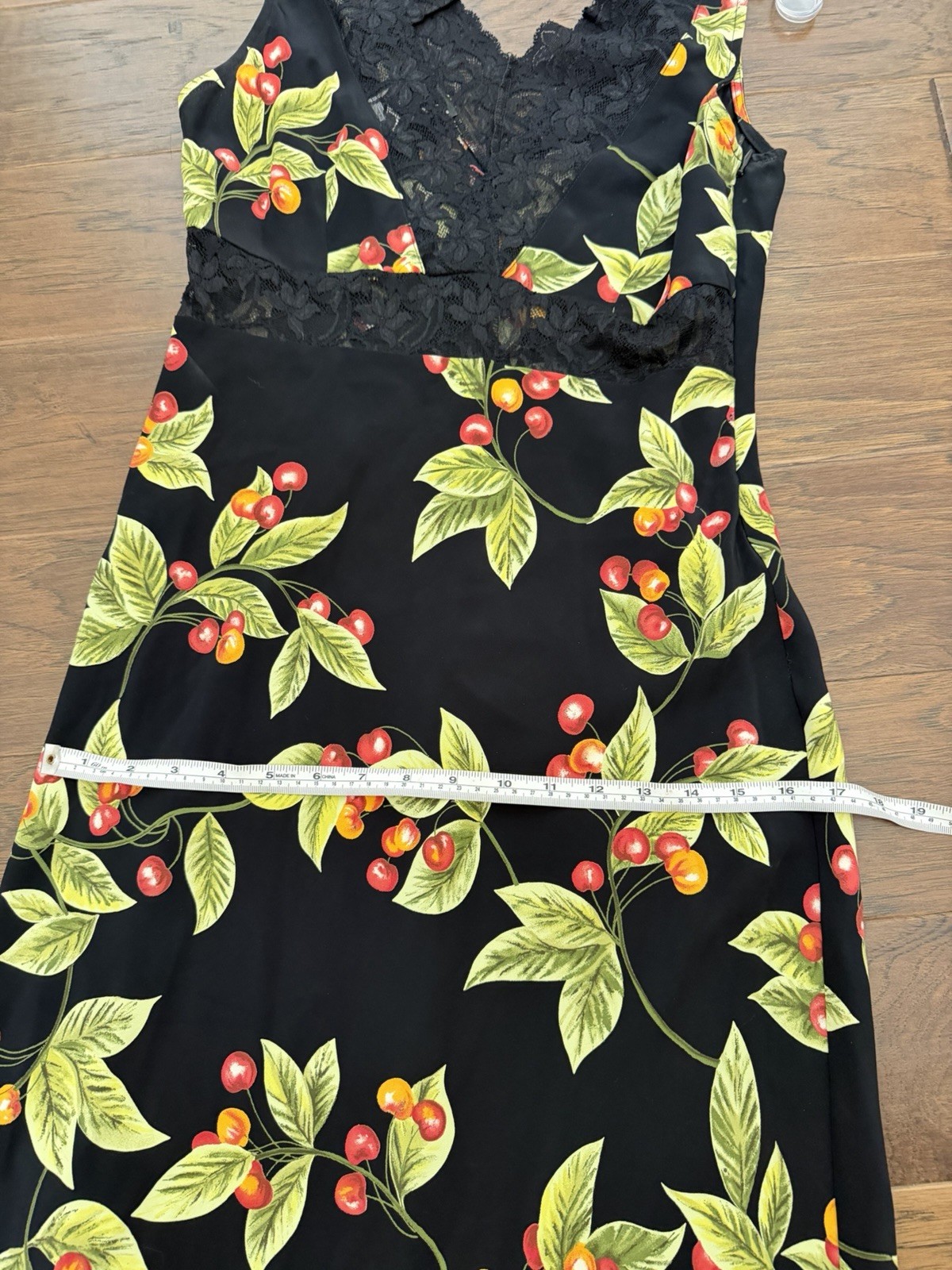 Vintage Y2K Bebe Cherry Print Lace Trim Slip Dress, Black Red, Women&rsquo;s Size M