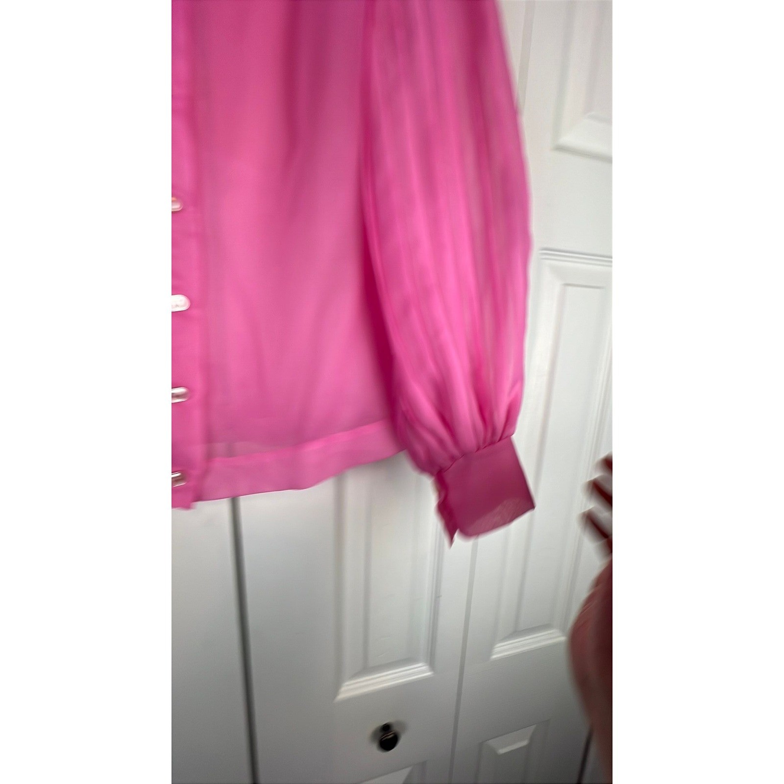 Vintage Dagger Collar Balloon Sleeve Blouse Retro Barbiecore Pink Chiffon S/M