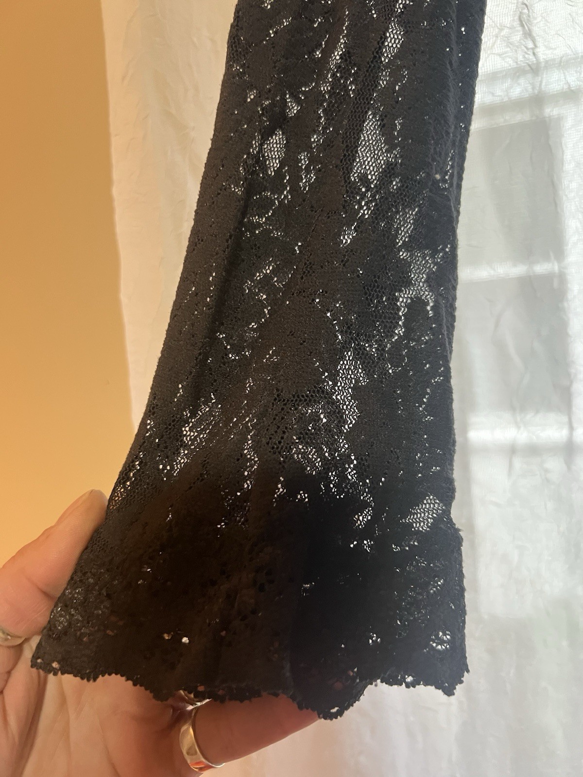 Vtg Y2K Victoria Secret Black Lace Lingerie Dress Bell Sleeves Large