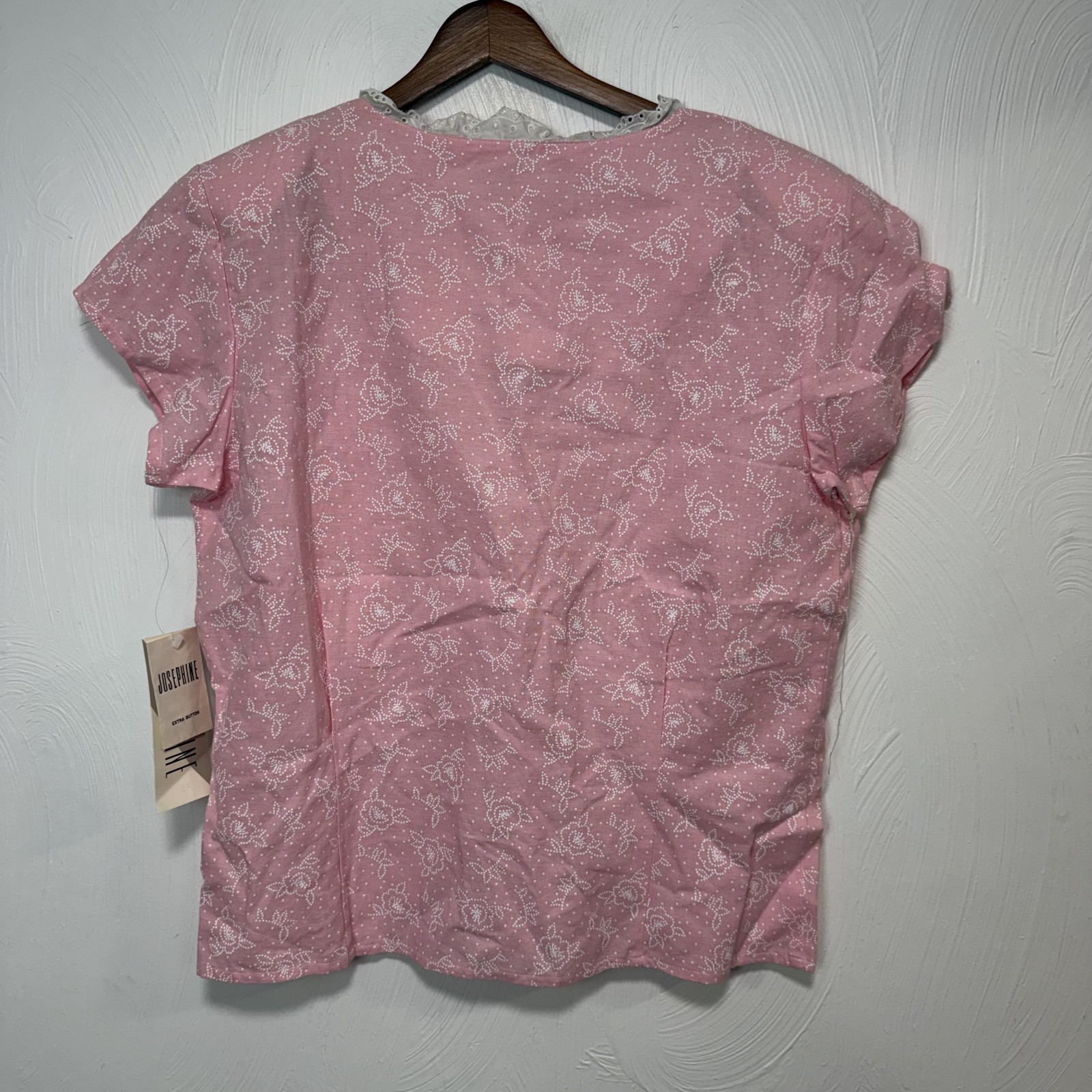 Vintage NWT Josephine Pink Short Sleeve Button Up Sleepwear Blouse Top Size 14