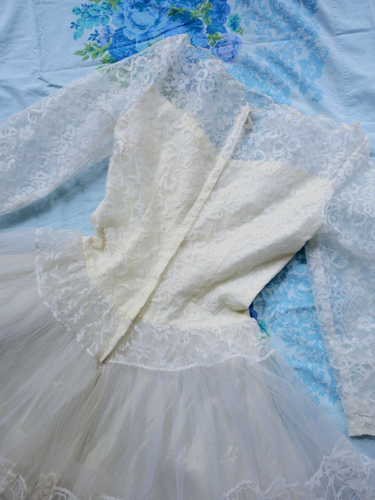 1950s Tea Length Wedding Dress: Vintage Tulle and Lace Bridal Gown, S