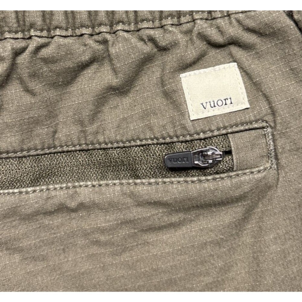 Vuori Olive Green Drawstring Jean-Style Shorts