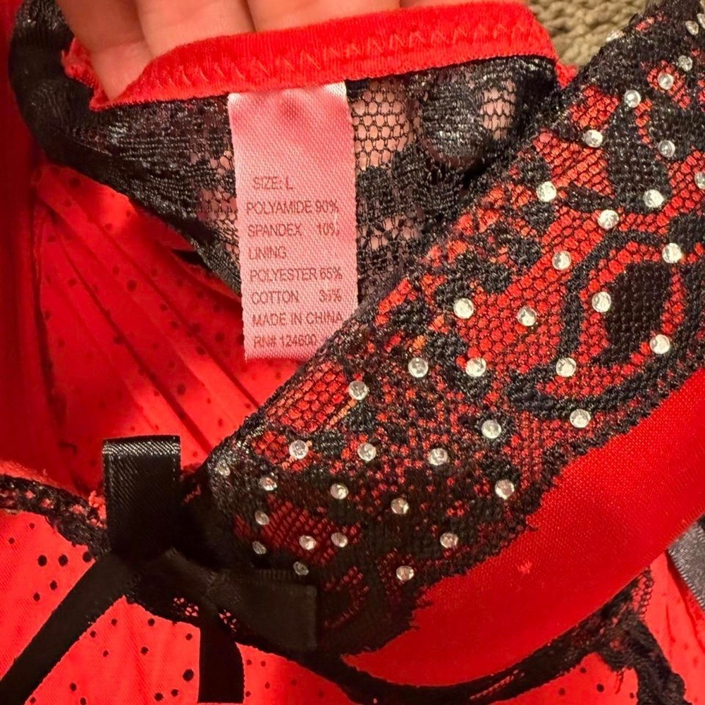 Madison Ave Intimates Red & black lacy babydoll dress