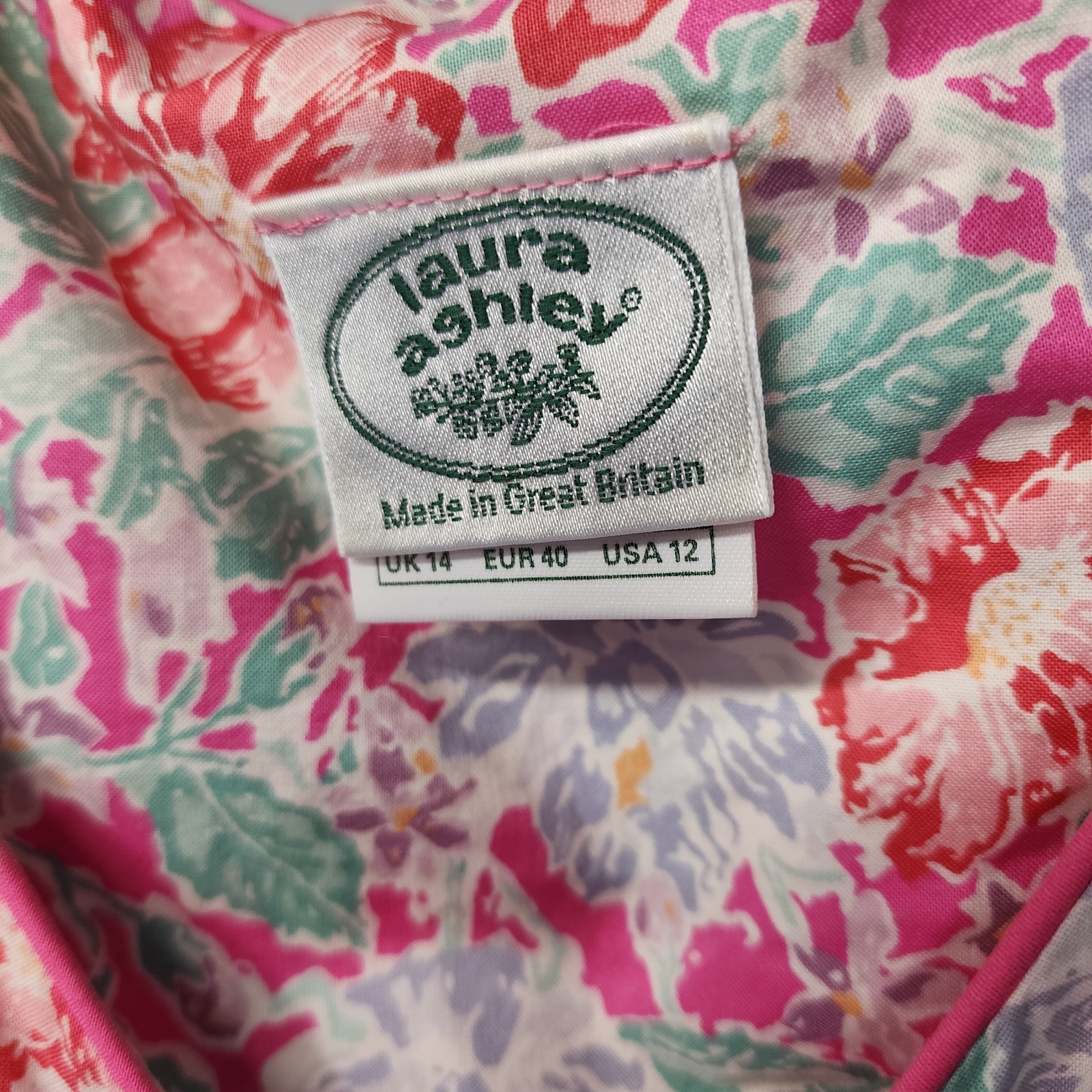 Vintage Laura Ashley Floral Cotton Prairie Midi Dress UK14 US12 Cottagecore GB
