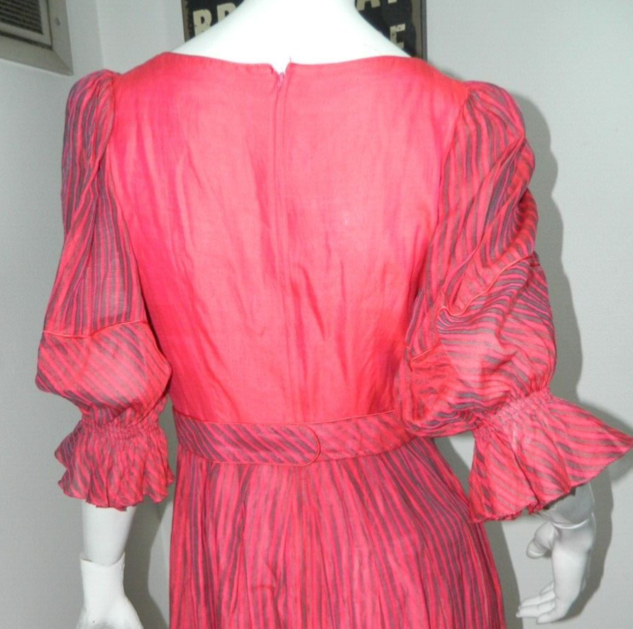 Hardy Amies Dress Size Small Vintage 1950’s Pink Stripes Puffy Sleeves Belted