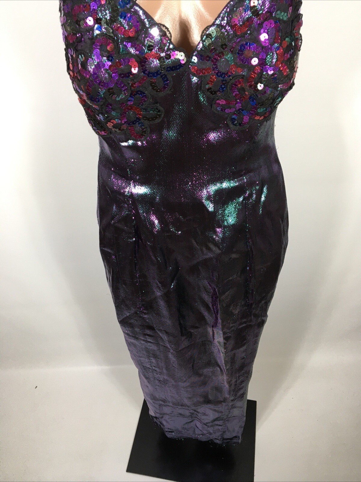 Vintage 80s Liquid Multicolor Lame Foil Cocktail Prom Party Dress S/M Sequin