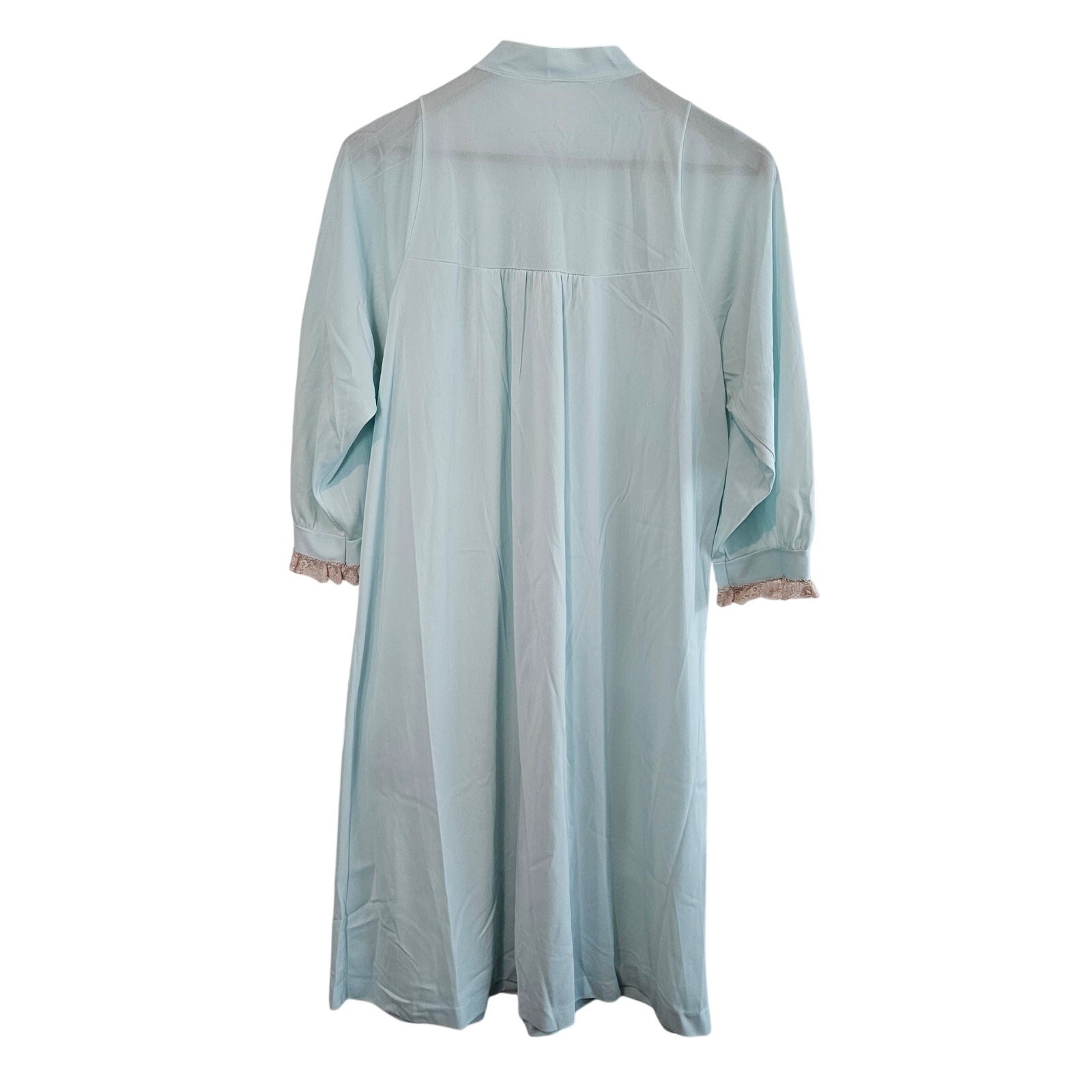 Vintage Lace Robe Womens Size Large 80s Pastel Blue Satin Cottage Romantic Retro